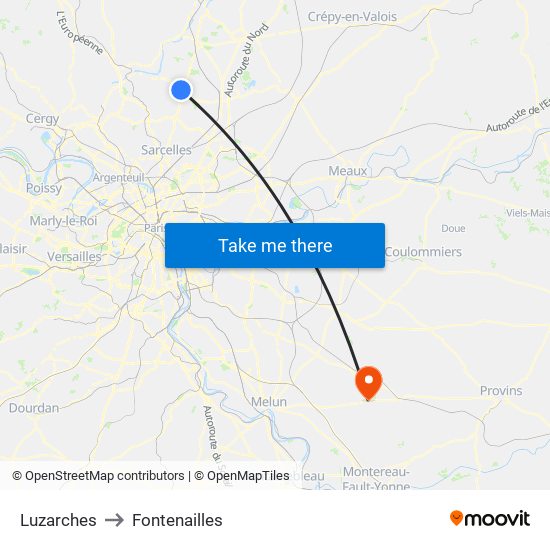 Luzarches to Fontenailles map