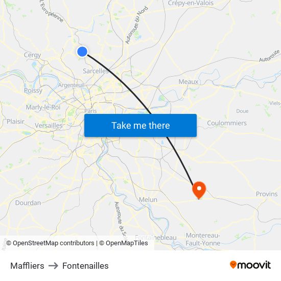 Maffliers to Fontenailles map
