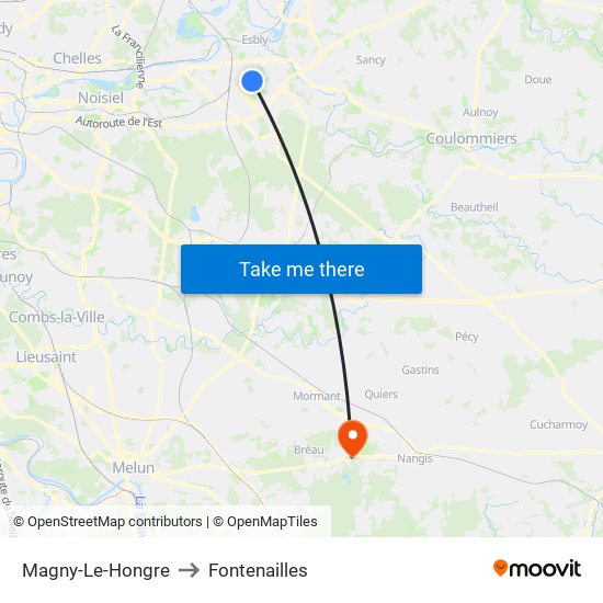 Magny-Le-Hongre to Fontenailles map
