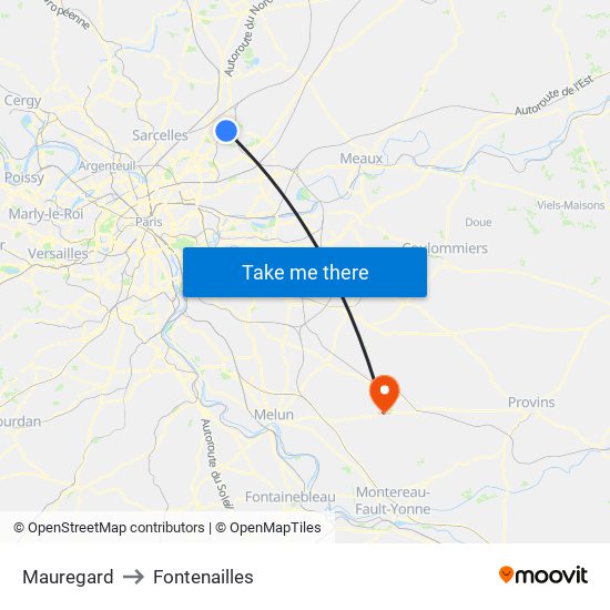 Mauregard to Fontenailles map