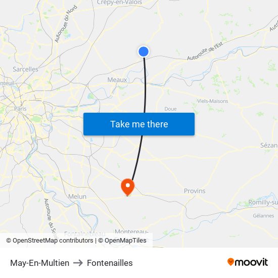 May-En-Multien to Fontenailles map