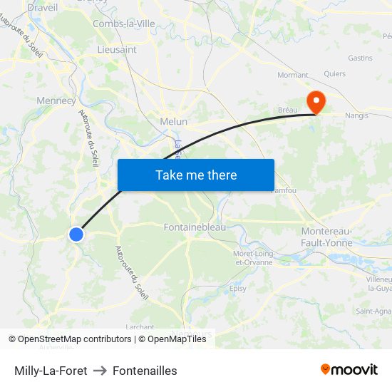 Milly-La-Foret to Fontenailles map