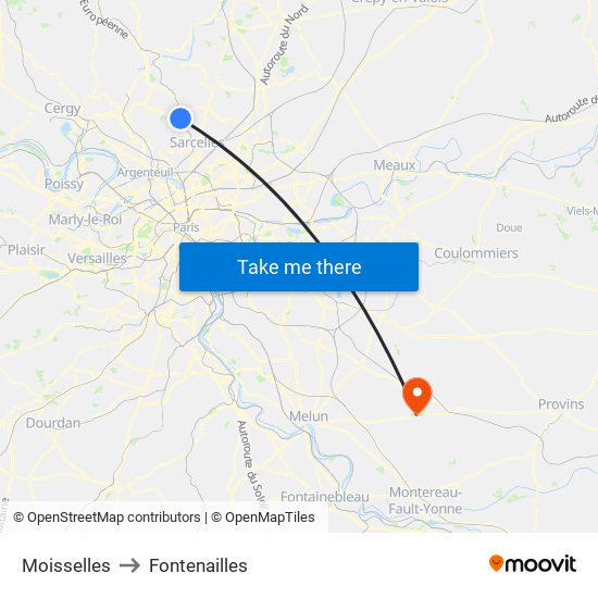 Moisselles to Fontenailles map