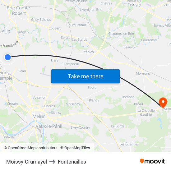 Moissy-Cramayel to Fontenailles map