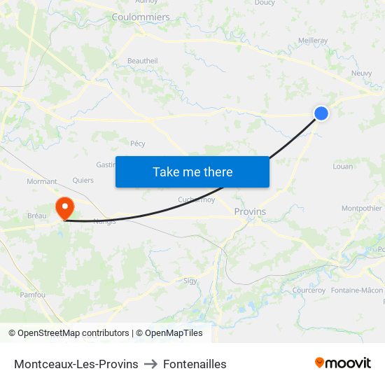 Montceaux-Les-Provins to Fontenailles map