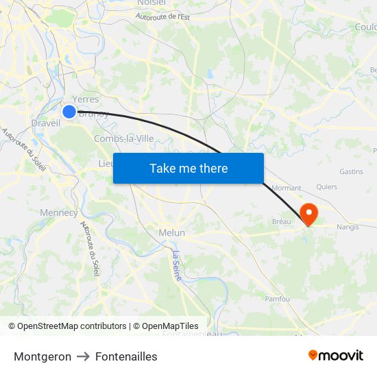 Montgeron to Fontenailles map