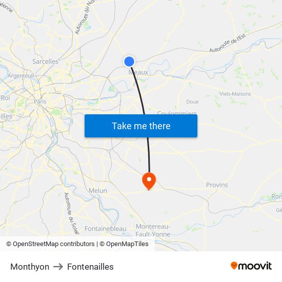 Monthyon to Fontenailles map