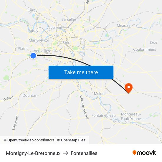 Montigny-Le-Bretonneux to Fontenailles map