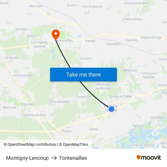 Montigny-Lencoup to Fontenailles map