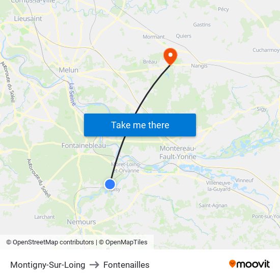 Montigny-Sur-Loing to Fontenailles map