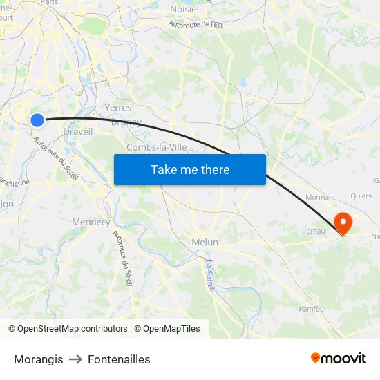 Morangis to Fontenailles map