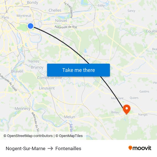 Nogent-Sur-Marne to Fontenailles map
