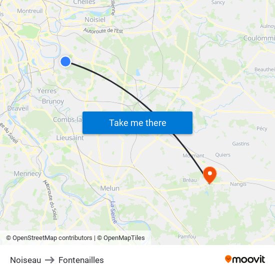Noiseau to Fontenailles map