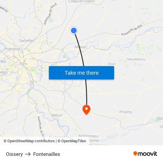 Oissery to Fontenailles map