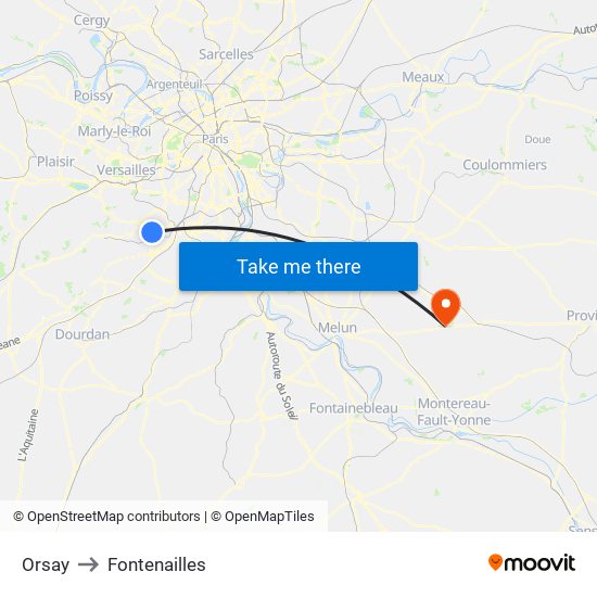 Orsay to Fontenailles map