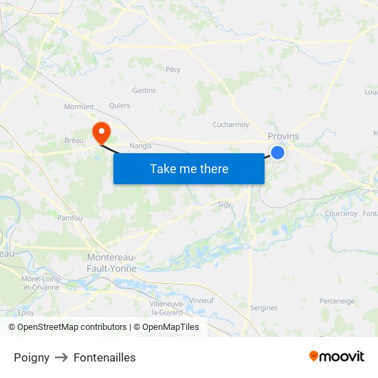 Poigny to Fontenailles map
