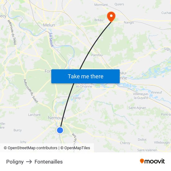 Poligny to Fontenailles map