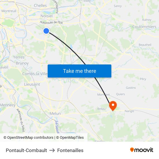 Pontault-Combault to Fontenailles map