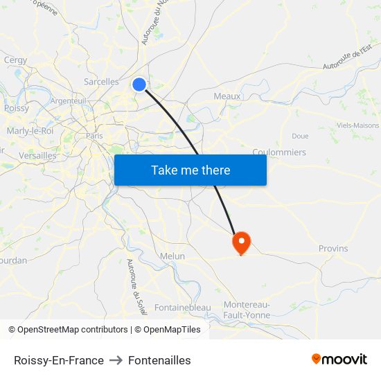 Roissy-En-France to Fontenailles map
