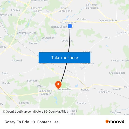 Rozay-En-Brie to Fontenailles map