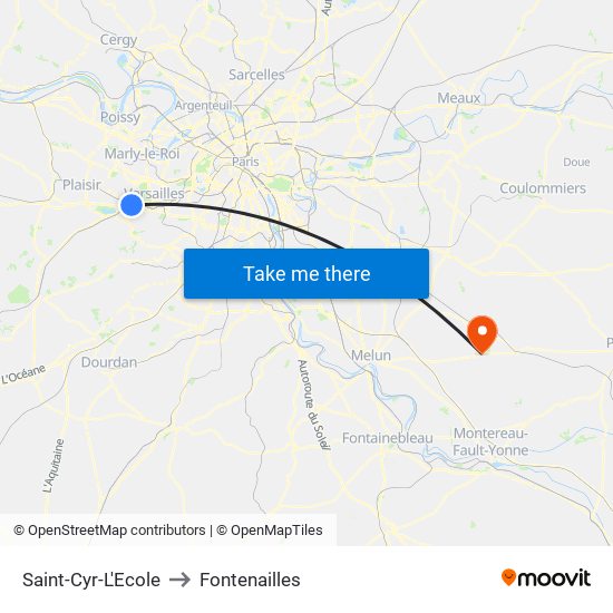 Saint-Cyr-L'Ecole to Fontenailles map