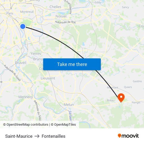 Saint-Maurice to Fontenailles map