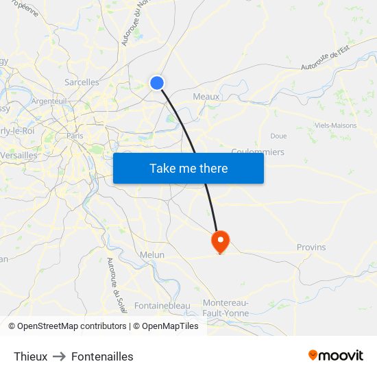 Thieux to Fontenailles map