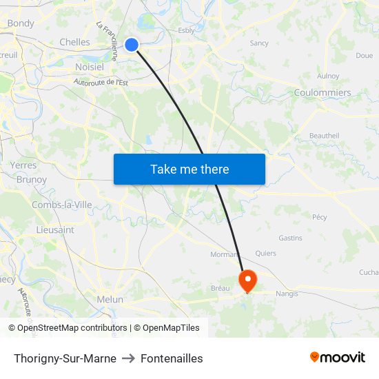 Thorigny-Sur-Marne to Fontenailles map