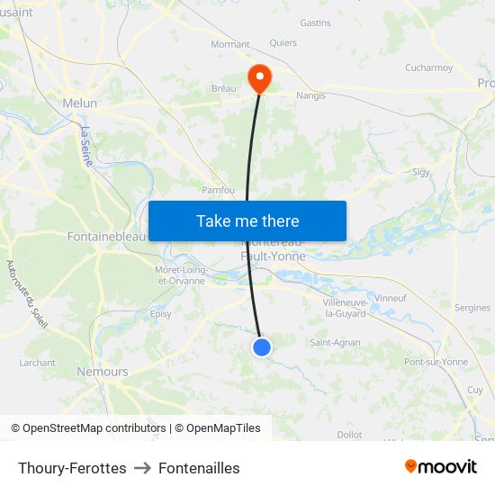 Thoury-Ferottes to Fontenailles map