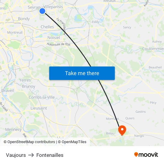 Vaujours to Fontenailles map