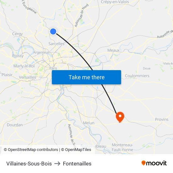 Villaines-Sous-Bois to Fontenailles map