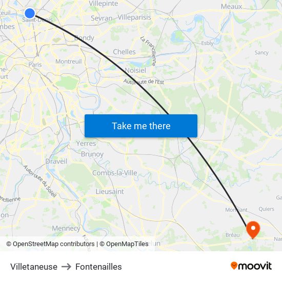 Villetaneuse to Fontenailles map