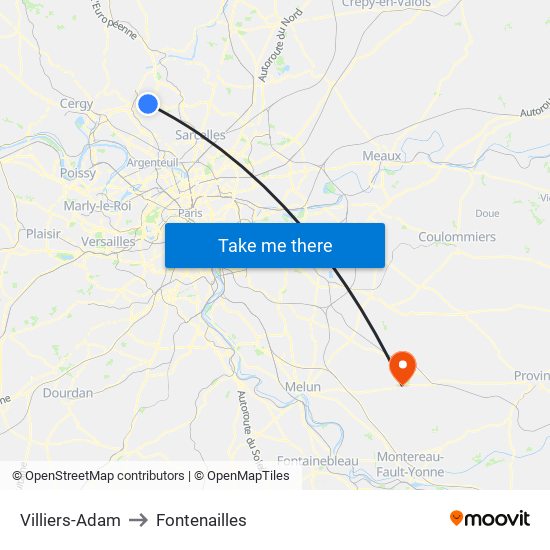 Villiers-Adam to Fontenailles map