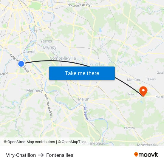 Viry-Chatillon to Fontenailles map