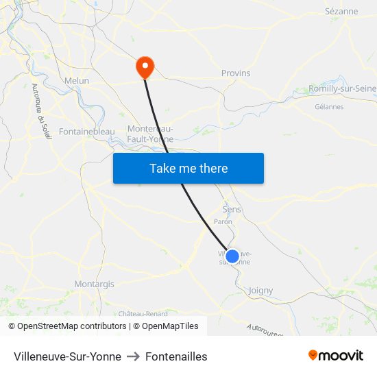 Villeneuve-Sur-Yonne to Fontenailles map