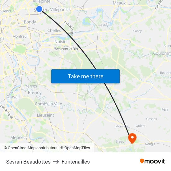 Sevran Beaudottes to Fontenailles map