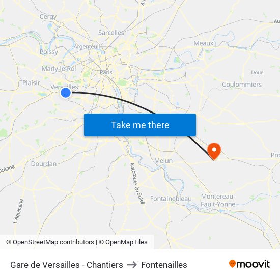 Gare de Versailles - Chantiers to Fontenailles map