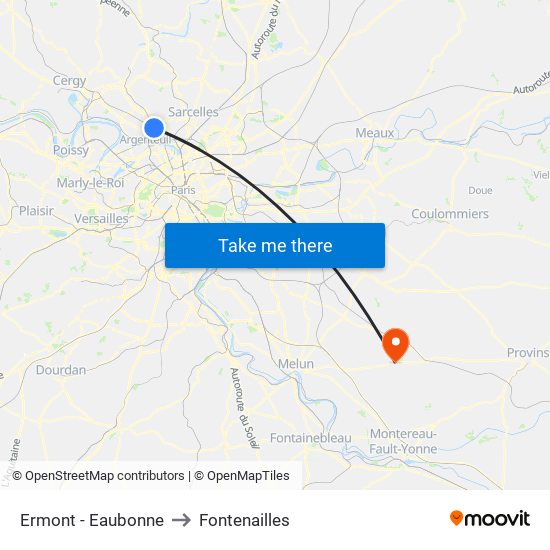 Ermont - Eaubonne to Fontenailles map