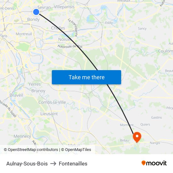 Aulnay-Sous-Bois to Fontenailles map