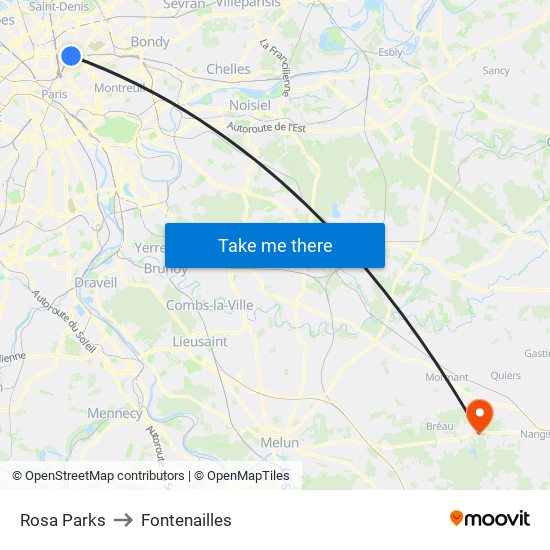 Rosa Parks to Fontenailles map