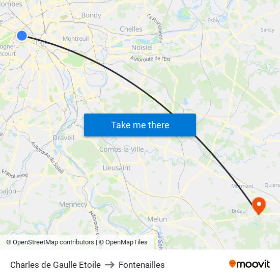 Charles de Gaulle Etoile to Fontenailles map