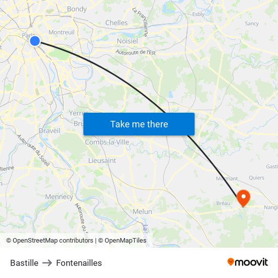 Bastille to Fontenailles map