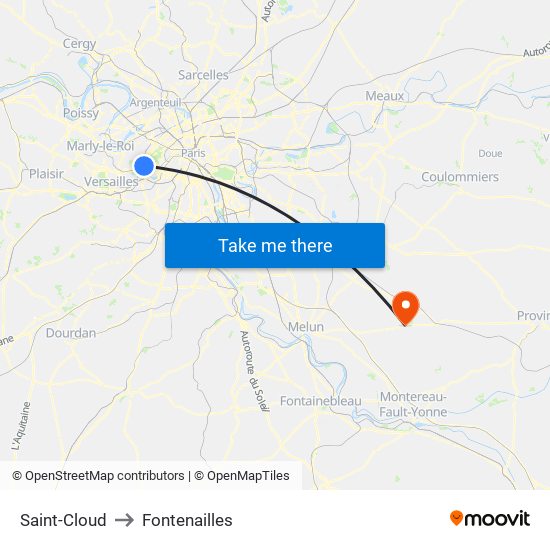 Saint-Cloud to Fontenailles map