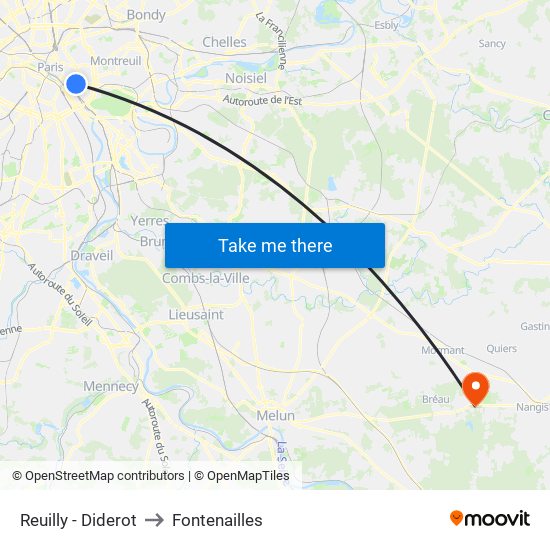 Reuilly - Diderot to Fontenailles map