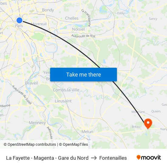 La Fayette - Magenta - Gare du Nord to Fontenailles map