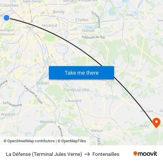 La Défense (Terminal Jules Verne) to Fontenailles map