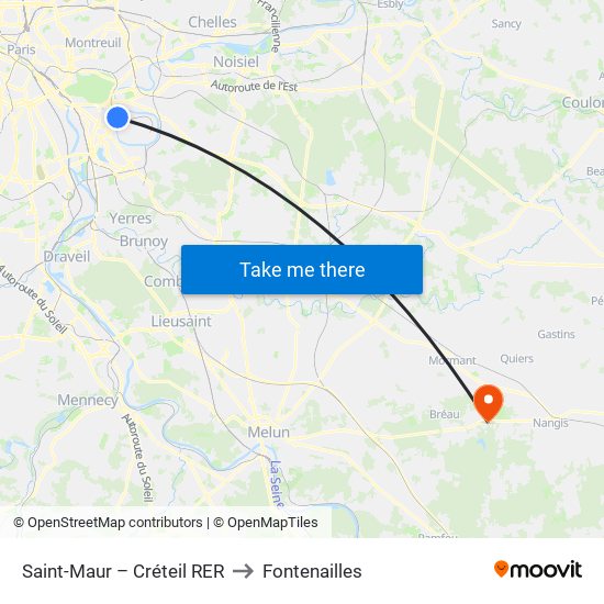Saint-Maur – Créteil RER to Fontenailles map