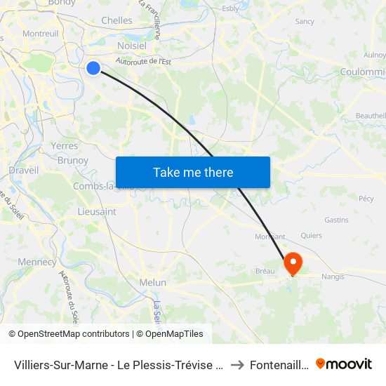 Villiers-Sur-Marne - Le Plessis-Trévise RER to Fontenailles map