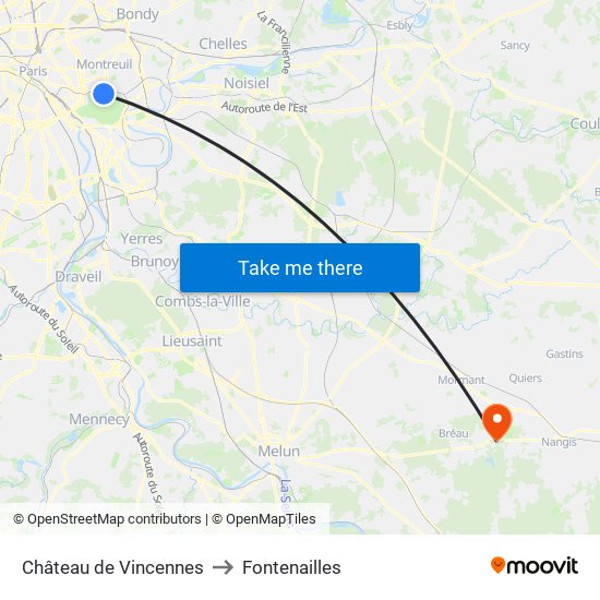 Château de Vincennes to Fontenailles map