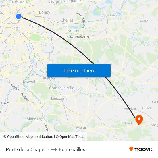 Porte de la Chapelle to Fontenailles map